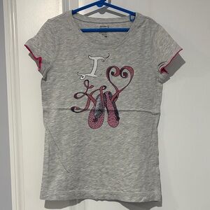 Old Navy Kids Gray Tee with Pink Ballet Design Girls Size L